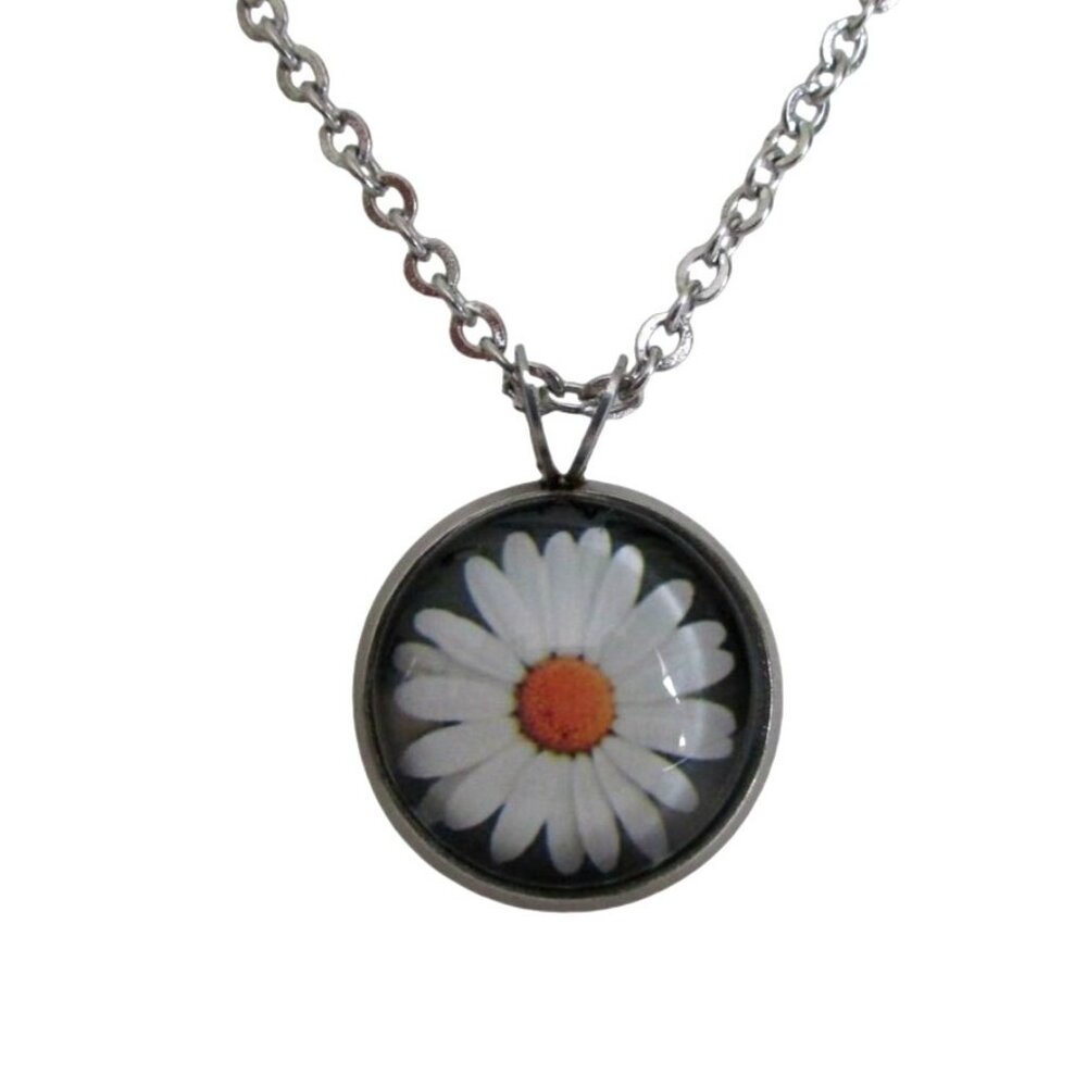 New Daisy Pendant Necklace - Stainless 18" Chain - Flower Nature Jewelry Gift